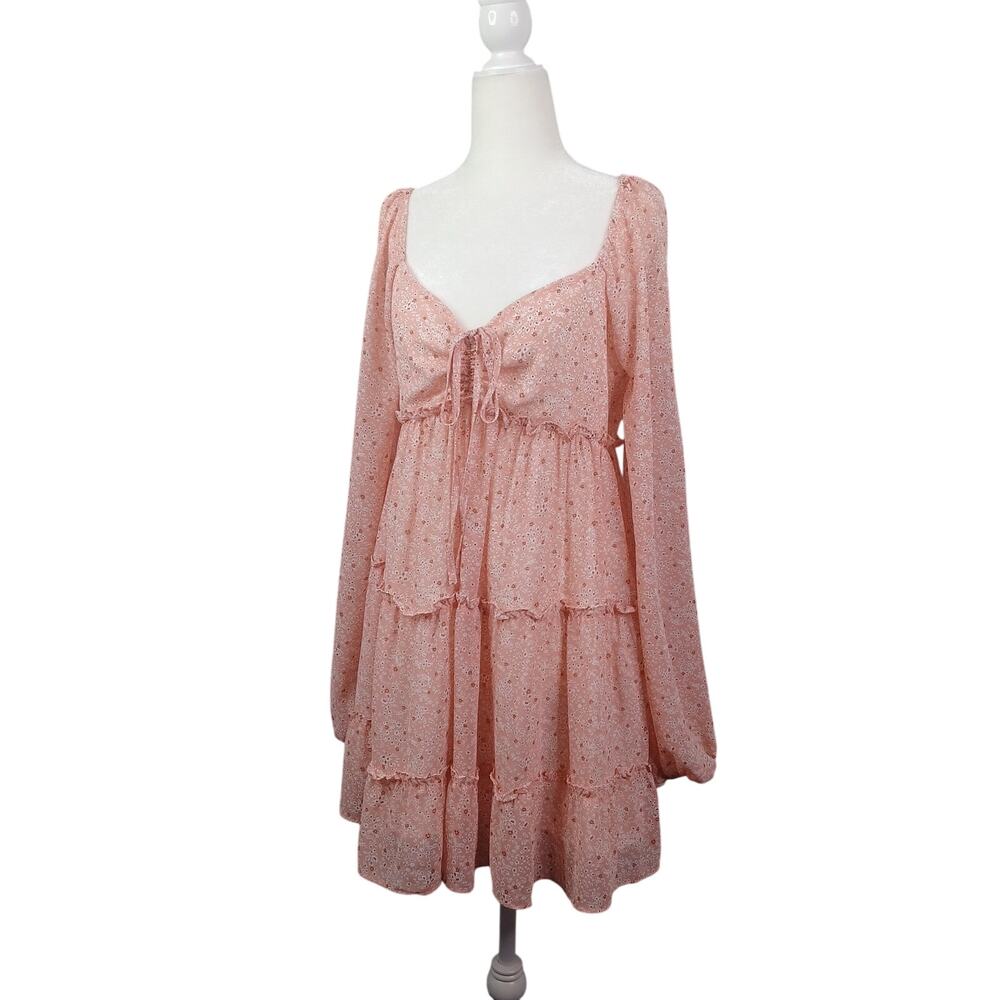 FOREVER 21 Floral Tiered Babydoll Dress M Pink‎ Coquette Cottagecore Milkmaid